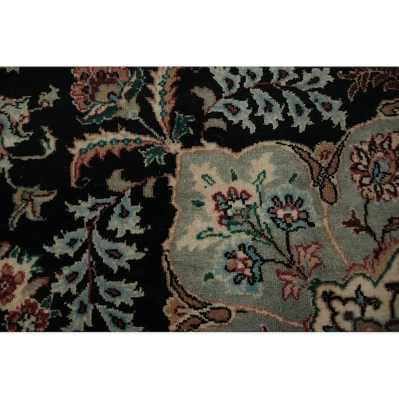 Hand Knotted Oriental 100% Wool Carpet Traditional Floral Black Tabriz Area Rug - 10' 5'' X 7' 10''