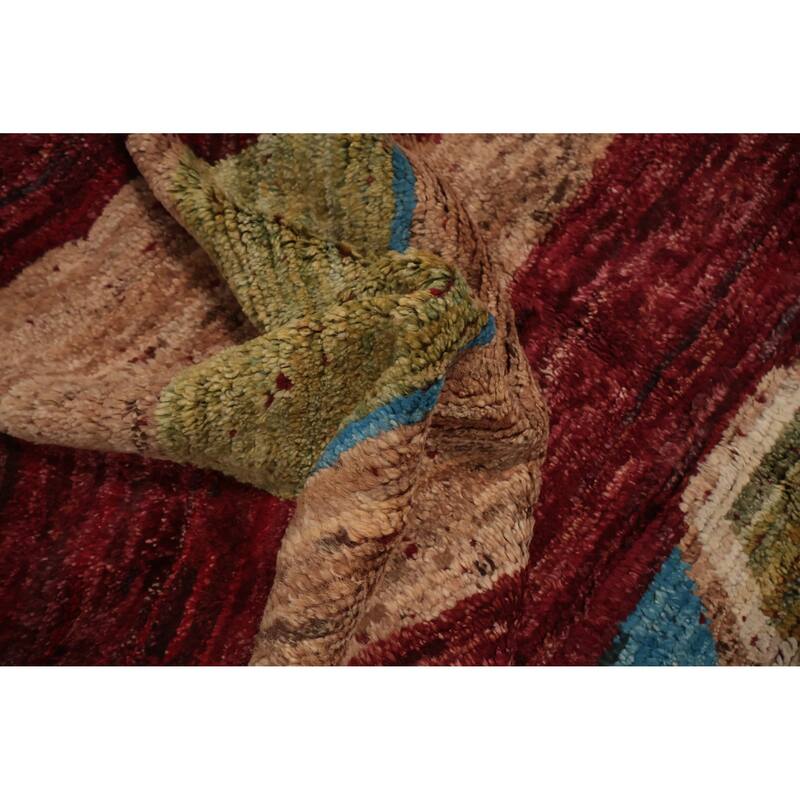 Hand Knotted Oriental 100% Wool Carpet Modern Tribal Red Moroccan Area Rug - 9' 2'' X 6' 6''