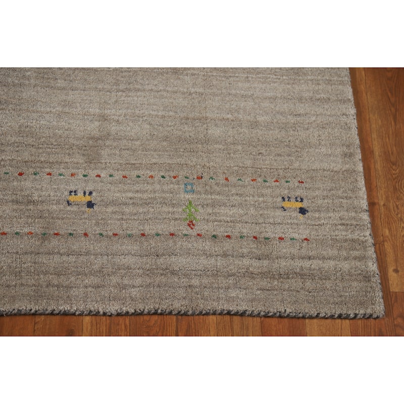 Hand Knotted Oriental 100% Wool Carpet Tribal Animal Pictorial Greys & Charcoal Gabbeh Area Rug - 7' 9'' X 5' 0''