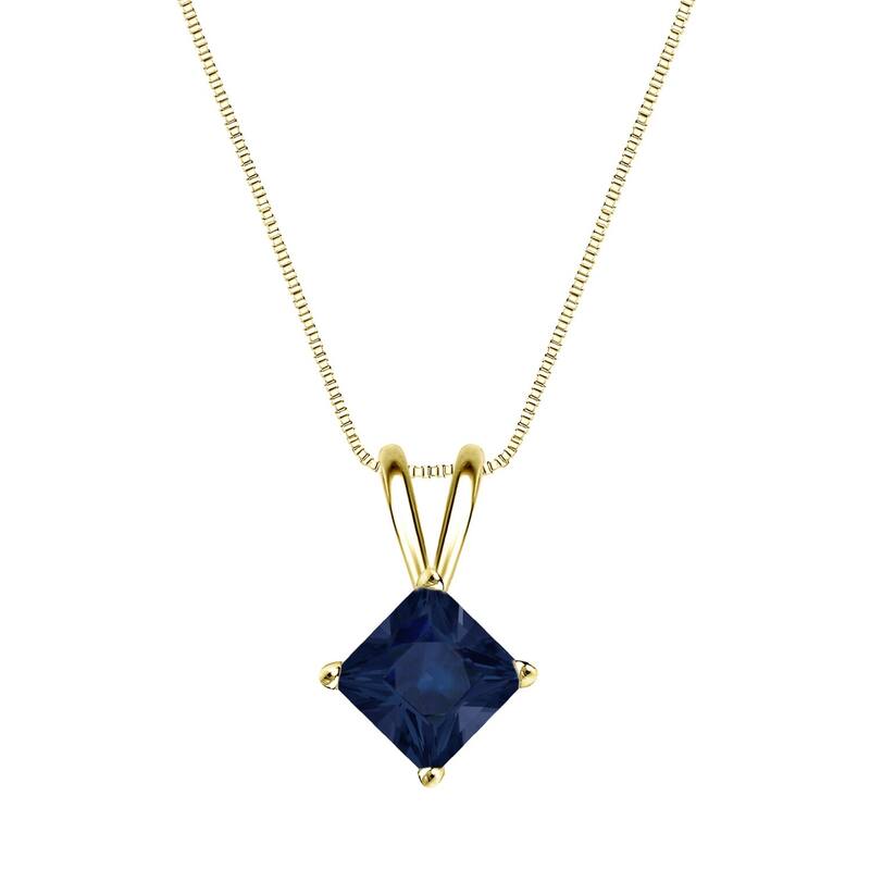 Auriya 14k Gold Princess-cut Sapphire Solitaire Necklace 3/4ct TW - Yellow