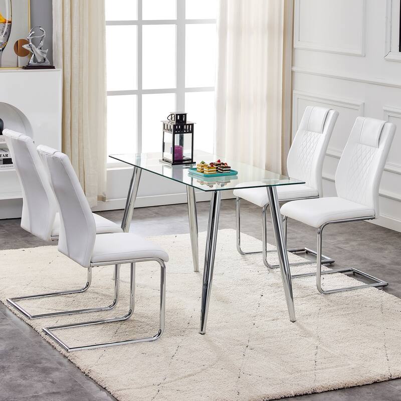 Dining Chairs Set of 4 with Faux Leather Padded Seat Upholstered Chair with Metal Legs Design for Kitchen,Living,Bedroom