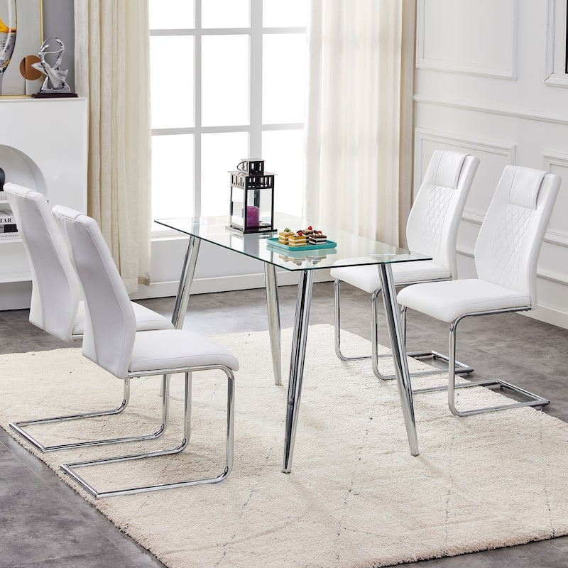Roomfitters PU Dining Chairs with Metal Legs, Upholstered Side Chairs Set of 4 for Kitchen or Bedroom