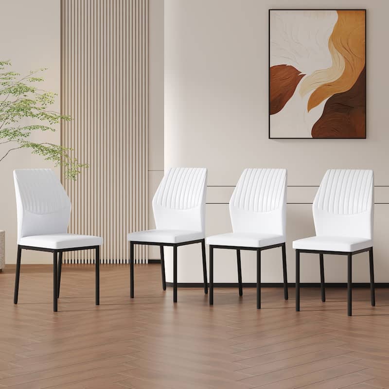 Luxury Simple Chair-Set Of 4 Dining Chair With Metal Leg.The Chair Back Has A Vertical Stripe Design
