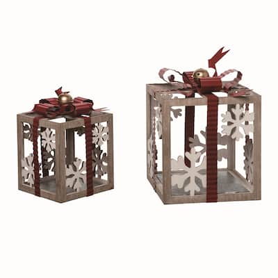 Transpac Wood 11 in. Multicolor Christmas Present Box Decor Set of 2