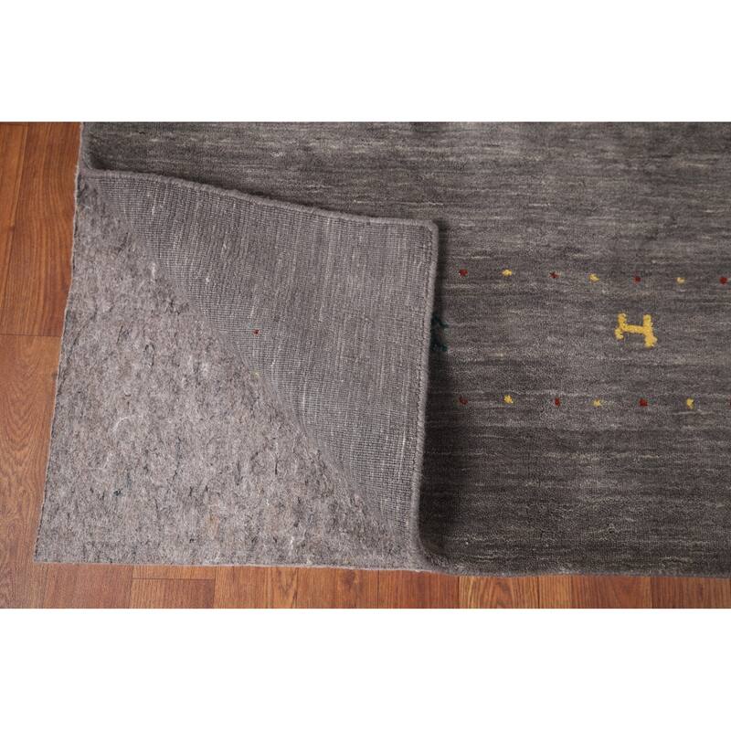 Gray Gabbeh Indian Area Rug Hand-Knotted Tribal Wool Carpet - 5'5"x 7'8"