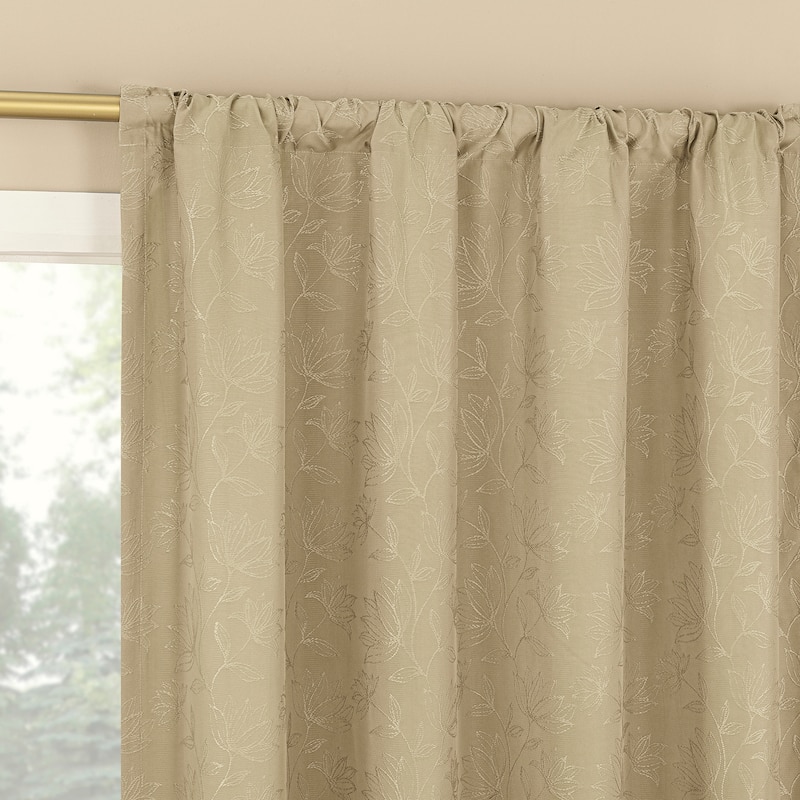 Sun Zero Bronte Floral Jacquard Total Blackout Rod Pocket 1-Piece Curtain Panel, Single Panel - 50" x 63" - Taupe
