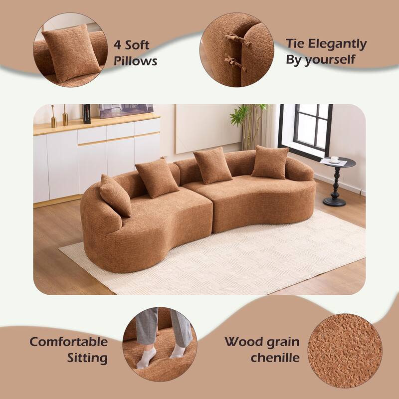 Modular Curved Sectional Sofa, Full Compression 4-Seater Foam Couch, Chenille Boneless Cloud Sofa for Living Room, Bedroom