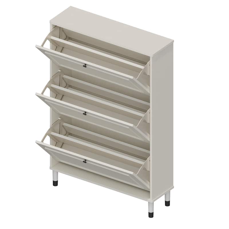 Entryway Shoe Cabinet with 3 Flip Drawers - Narrow, Freestanding Organizer with Legs‌.