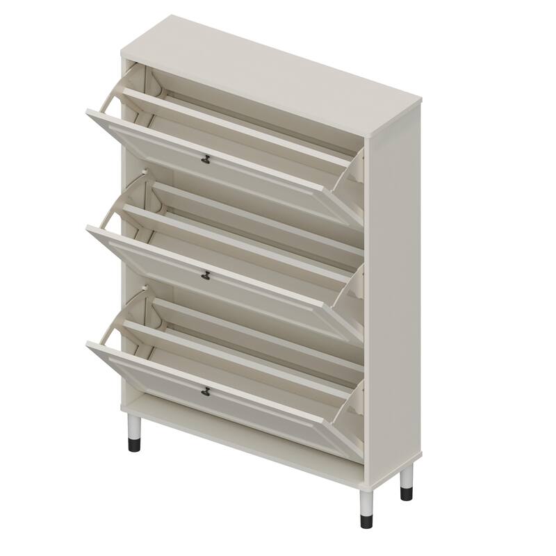 Narrow Shoe Rack Cabinet With 3 Flip Drawers, Freestanding Shoe Organizer With Legs,Slim Manager With Large Storage Capacity