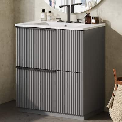 30" Freestanding Bathroom Vanity With Ceramic Sink, Full-Extension Soft-Close Drawers, And Fluted Design‌