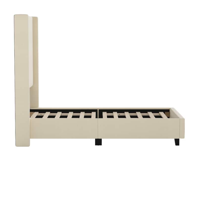 Modern Upholstered Platform Bed with Channel Stitched Headboard
