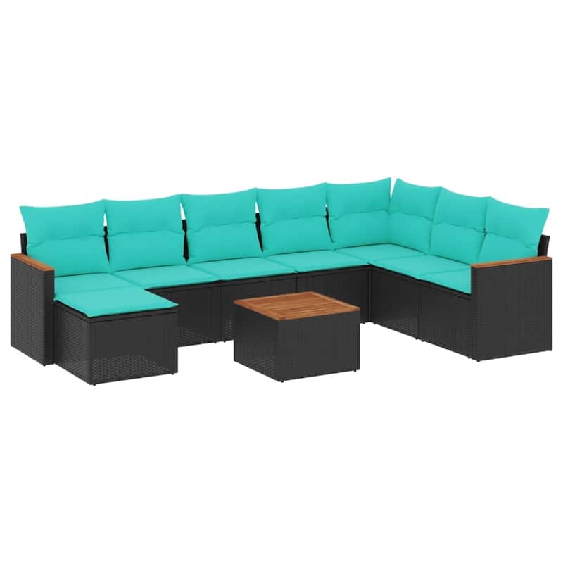 vidaXL 8 Piece Patio Sofa Set with Cushions Black Poly Rattan