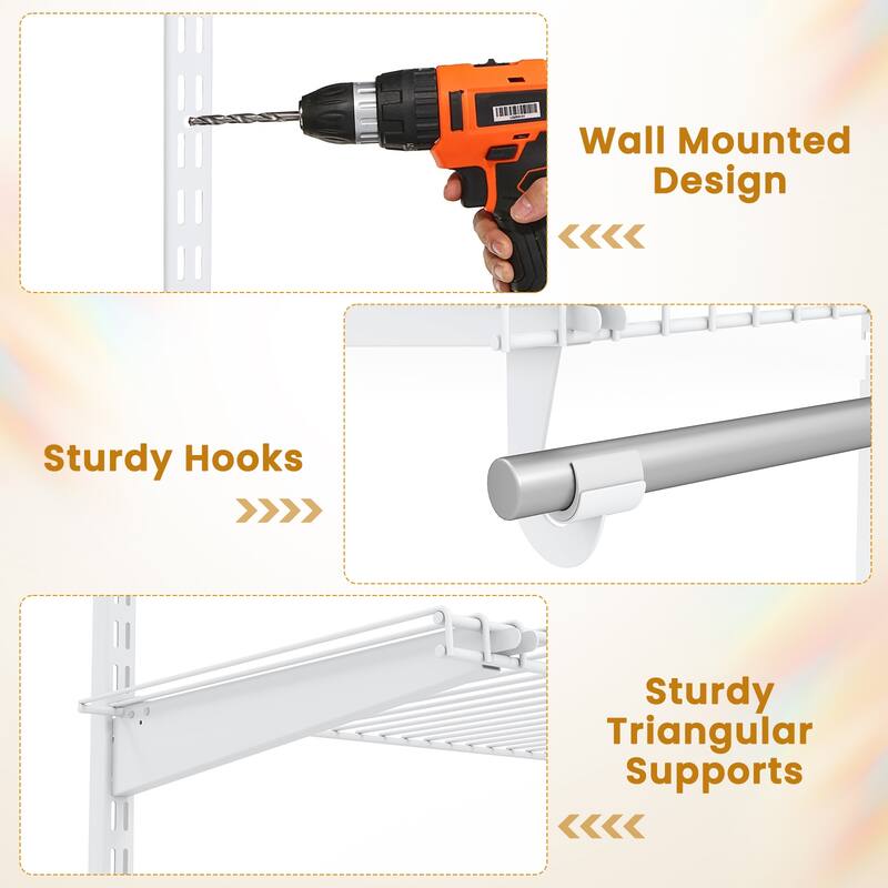 Gymax Wire Closet Organizer System Wall-mounted Adjustable Storage