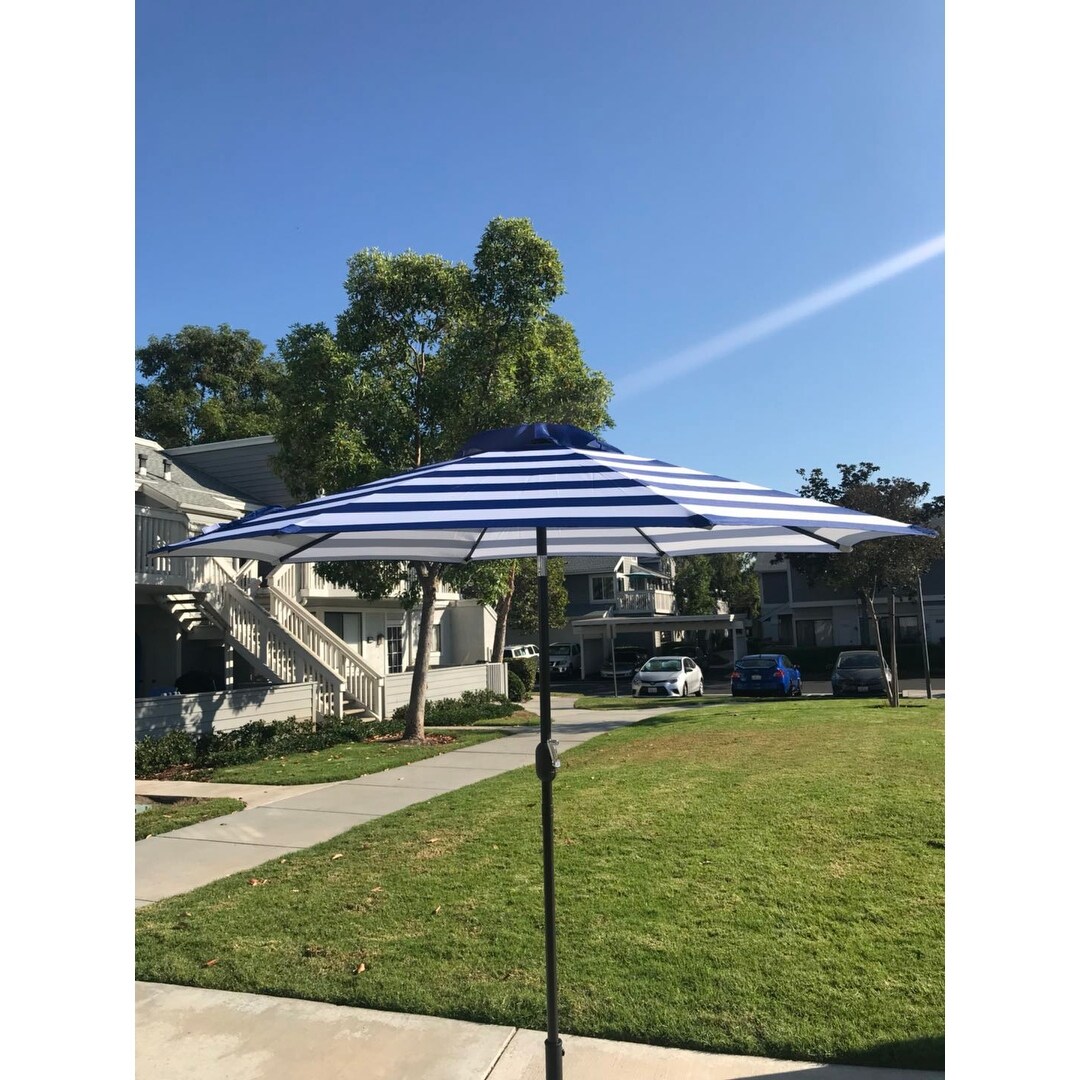 Shop Black Friday Deals On Davee Furniture 9 Feet Blue White Strip Patio Umbrella With Tilt And Crank Overstock 31830845