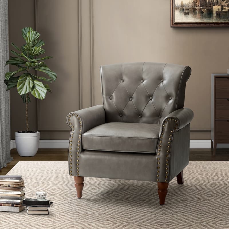 Mycenae Upholstered Accent Armchair with Nailhead Trim Set of 2 - Set of 1 - Grey