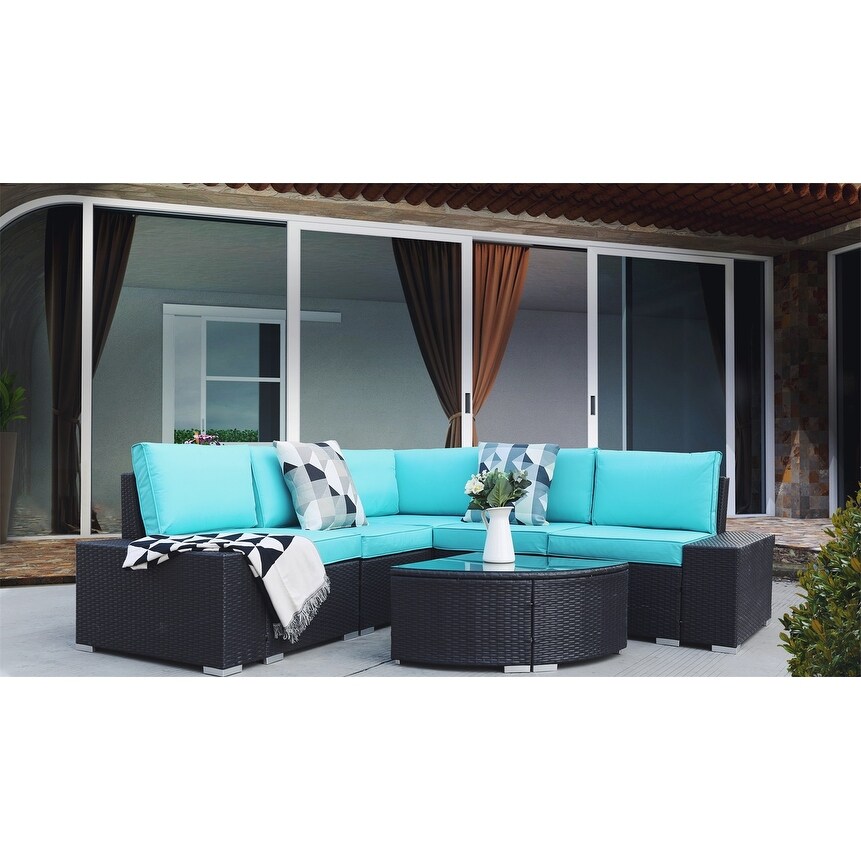 Shop Merax 6 Piece Rattan Sectional Seating Group With Cushions Overstock 31095484
