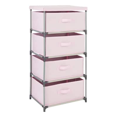 Pink 4 Drawer Dresser, Fabric Clothes Storage Stand for Bedroom, Nursery, Closet Organizer