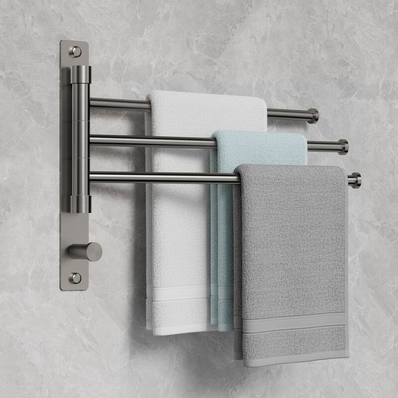 GRANDJOY Wall-Mounted Stainless Steel Swivel Towel Bar with 3 Rotatable Arms