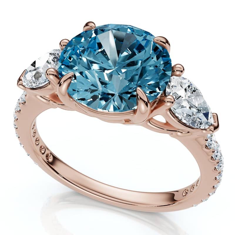 Bliss Diamond 3 1/2Ct Fancy Blue Lab Grown Accent Diamond Engagement Ring Gold - 9 - Rose