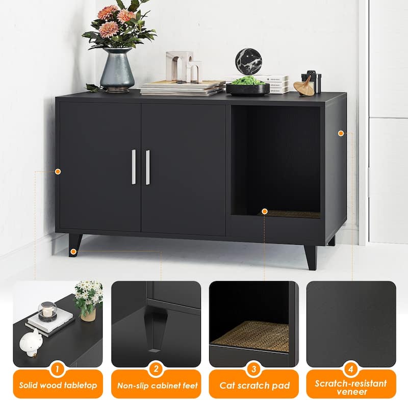 STARY Hidden Cat Litter Box Enclosure Furniture with Scratching Mat