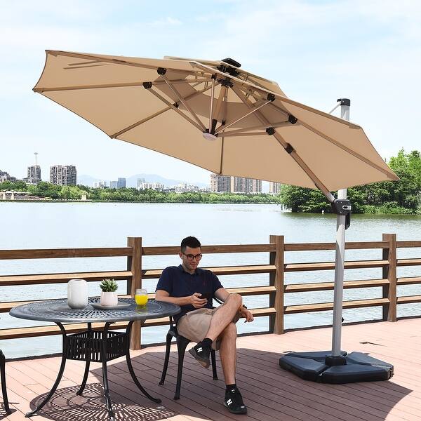 Shop Black Friday Deals On Costway 10ft Solar Led Patio Offset Umbrella 360degree Rotation Usb Overstock 31647063