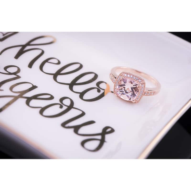 Auriya Vintage 2ct Cushion-cut Morganite 1/6ctw Halo Diamond Engagement Ring 10K Rose Gold