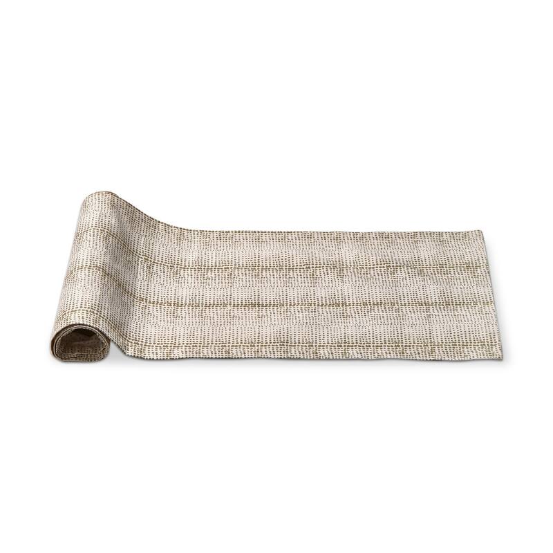 Wabi Sabi Dot Block Print on Beige Background Cotton Machine Washable Table Runner Décor Decoration, 72" x 14.5"-in.