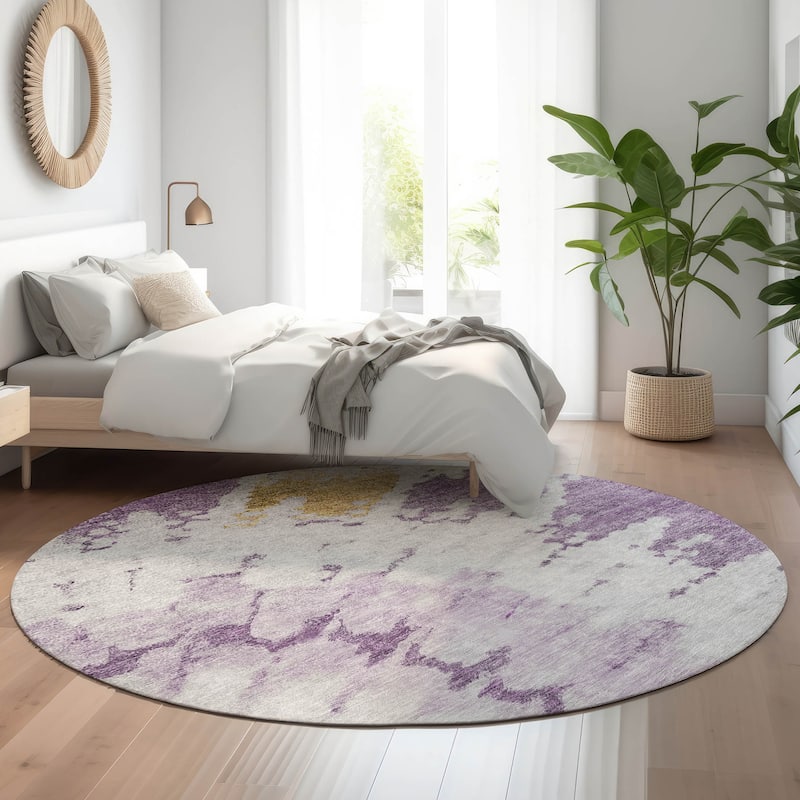 Premium Washable Super Soft Modern Spiral Mayfield Rug - Purple - 8' x 8' - Round