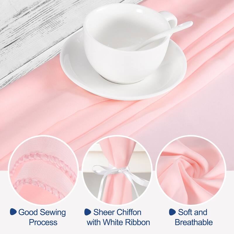 2Pcs 10Ft Chiffon Table Runner 28 x 120 Inch Rustic Gauze Tablecloth - 28 x 120 Inch