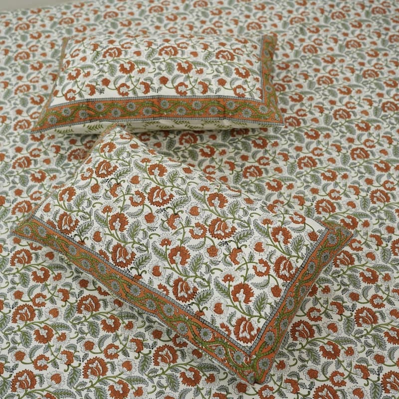 Fabdivine Cotton Hand Block Floral Flat Sheet Bed Room Home Décor Accent Gift