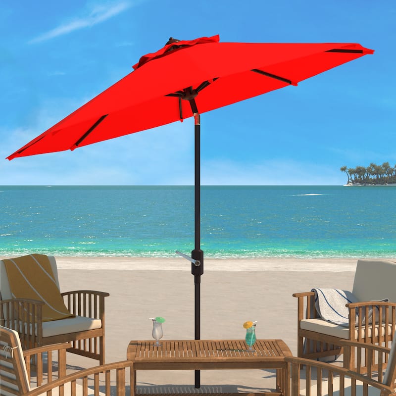 SAFAVIEH Rieta Aluminum Tilt And Crank 9-Foot Patio Umbrella, Base Not Included - Red