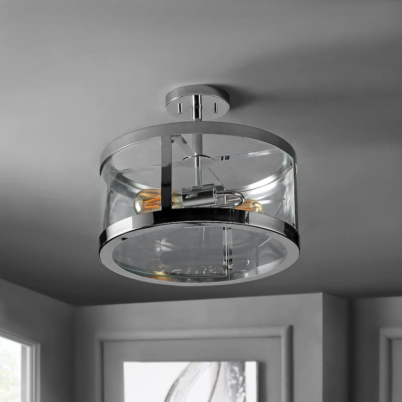 Selema 2-Light Iron/Glass Modern LED Flush Mount, by JONATHAN Y