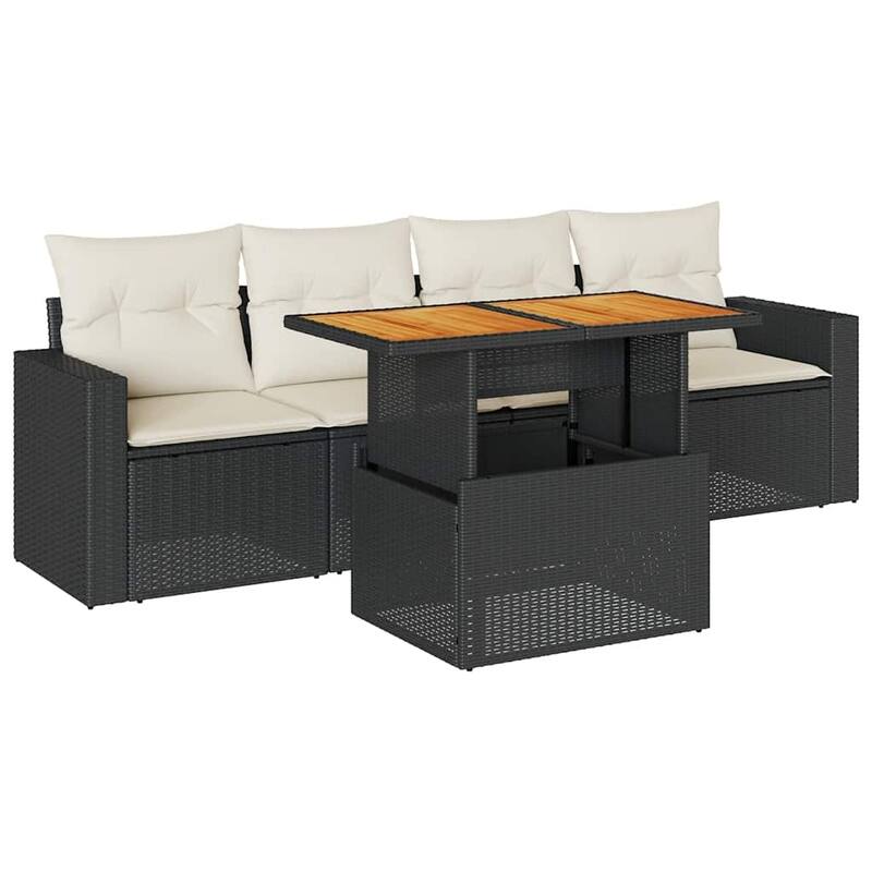 vidaXL Patio Sofa Set with Cushions Table and Sofa Sections 5 Piece Poly Rattan - 21.7 x 39.4 x 28.7