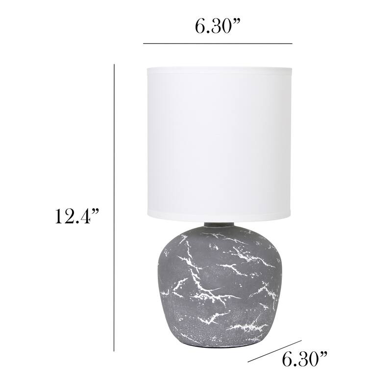 Marble Inspired Ceramic Table Lamp with White Fabric Drum Shade Modern Compact Accent Lighting Multiple Colors