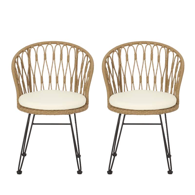 Tavon Wicker Outdoor Dining Chairs with Cushion by Christopher Knight Home