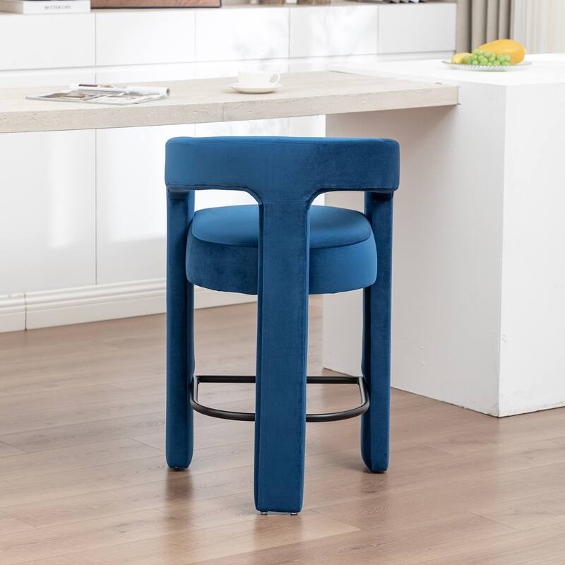 SEYNAR Modern Velvet 34.6''H Fixed Height Open-Back Bar Stool with Metal Footrest