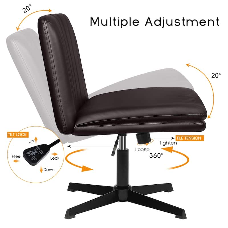 BOSSIN Criss Cross Chair Armless Office Desk Chair No Wheels,PU Leather Padded Modern Swivel Vanity Chair office chair