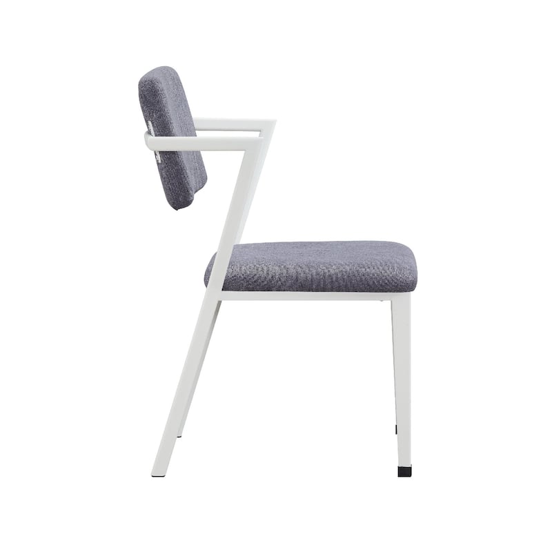 Fabric Upholstered Metal Dining Chair, Set of 2, White and Gray
