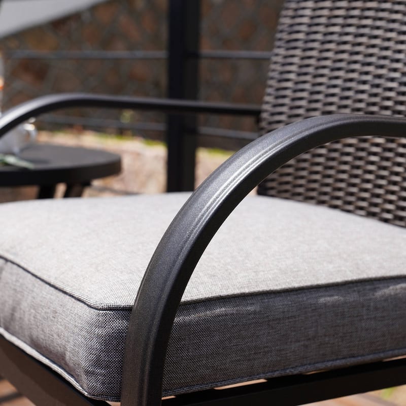 Grand patio 3 Piece Outdoor Bistro Set with Cushioned Wicker Spring Chairs and Metal Side Table - N/A