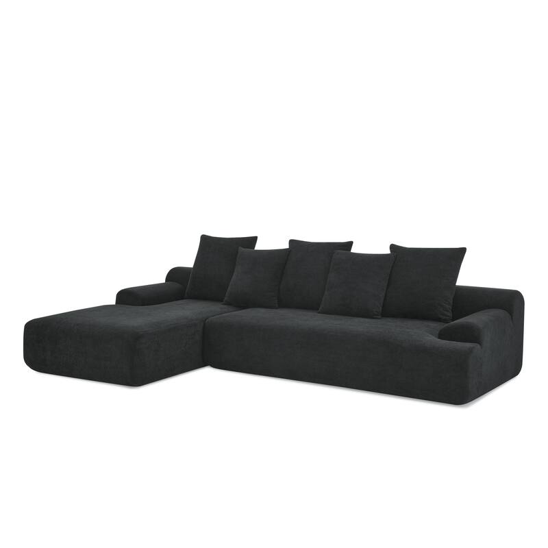 Modular L-Shaped Sectional Sofa with Chaise Lounge, Velvet Cloud Upholstered Floor Sofa, Compressed Sofa with Pillows聽