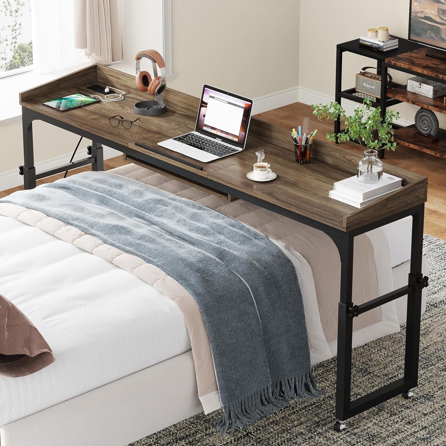 Overbed Table Adjustable Height Mobile Over Bed Desk with Adjustable Tilt Stand On Sale Bed Bath Beyond 39888403