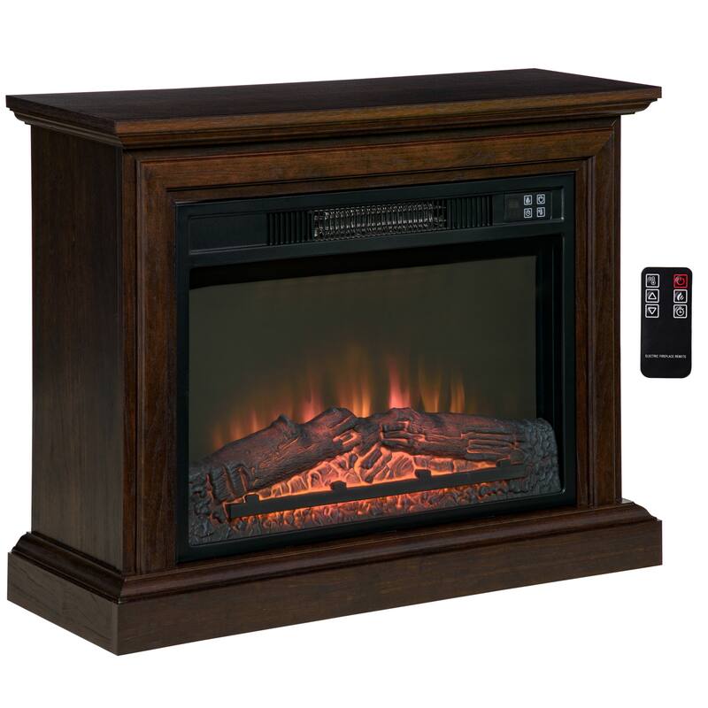 HOMCOM 31" Electric Fireplace with Dimmable Flame Effect and Mantel, Freestanding Heater Corner Firebox with Log Hearth