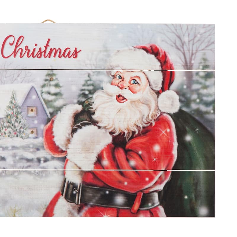 Glitzhome 24"L Wooden Christmas Santa Wall Decor with Warm White Lights