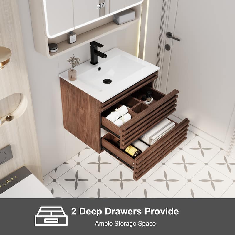 Bathroom Vanity with Drop-In Ceramic Sink Wall-Mounted Storage Cabinet