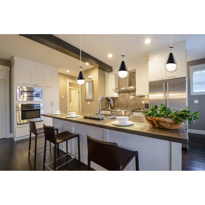 Admiral 1 Light Pendant - 6 Inches - Matte Black and Brushed Nickel Finish - White Opal Glass
