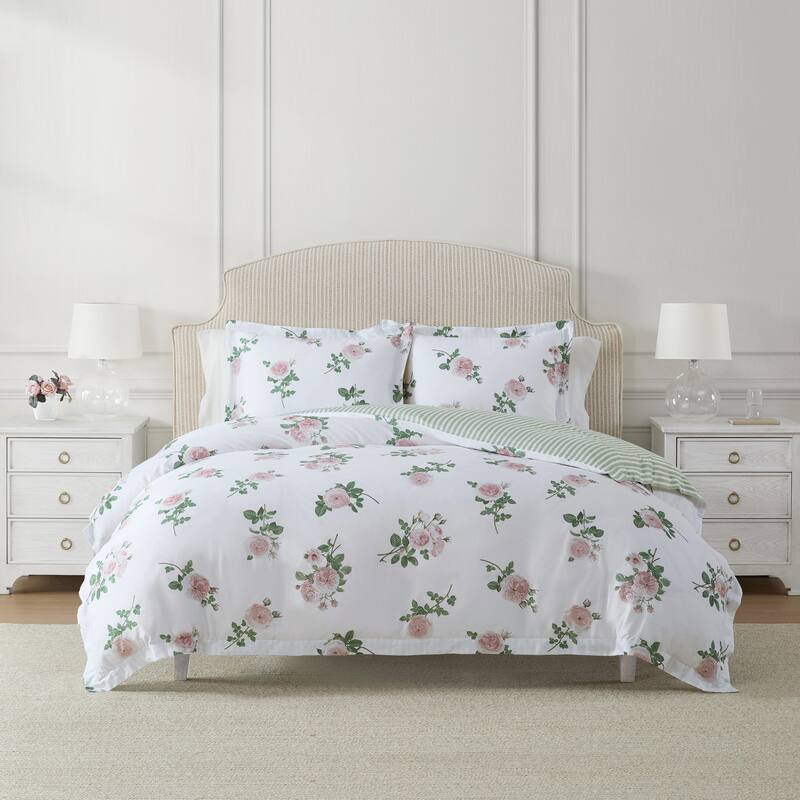 Martha Stewart Tea Rose Cotton Reversible Pink Comforter Set