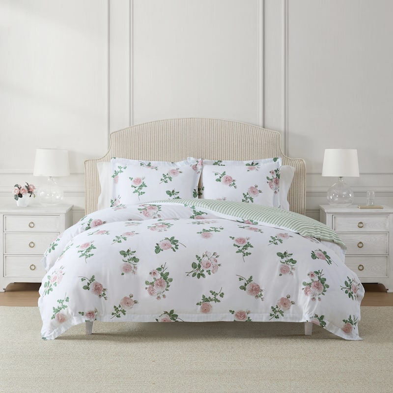 Martha Stewart Tea Rose Cotton Reversible Pink Duvet Cover Set