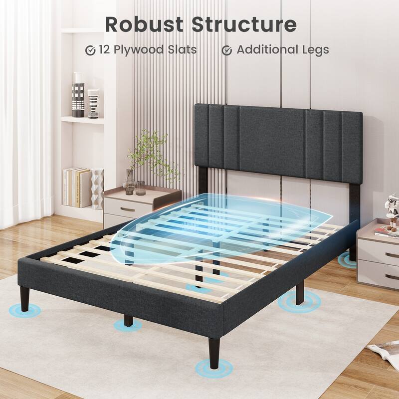 Gymax Twin / Full / Queen Size Bed Frame w/ Vertical Channel Tufted