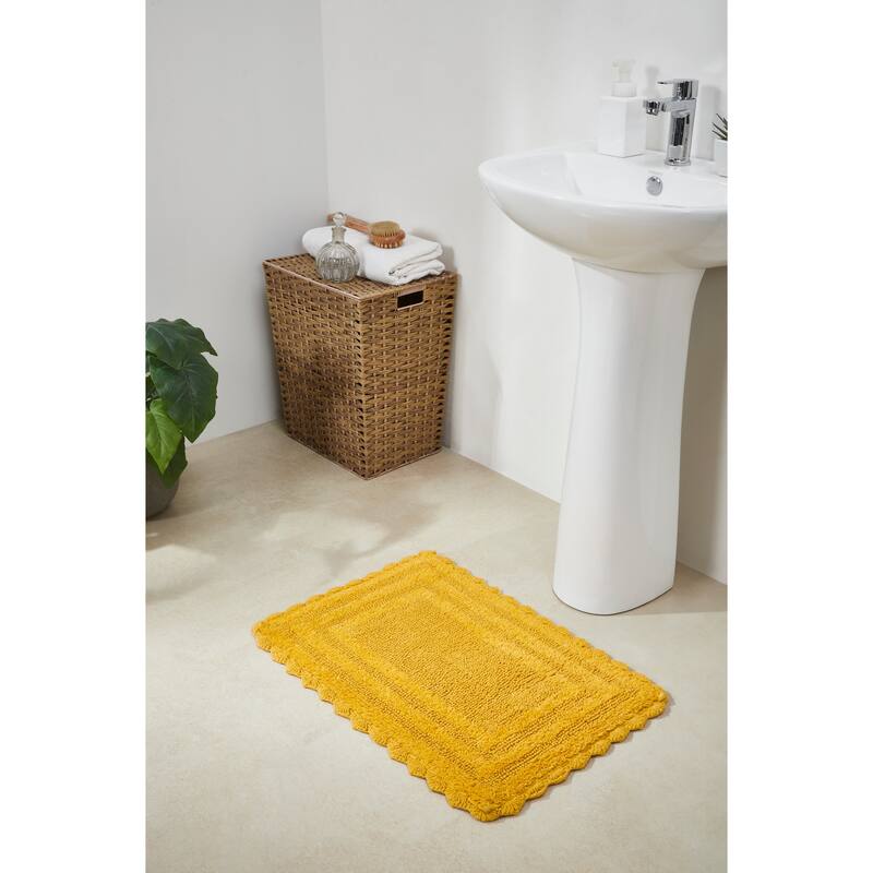 Better Trends Bath Rugs Set 100% Cotton Soft & Water Absorbent Tufted Bathroom Rug for Shower, Sink Bath Mats Lilly Crochet - 3 Piece Set (17" x 24" | 21" x 34" | 24" x 40") - Yellow