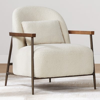 Anthony Modern Upholstered Faux Sherpa Chair with Wood Arms&Metal Legs